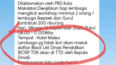 Diduga Lakukan Pungli, Disdik Melalui KKPS TK Ancam Kepsek dan Guru Tidak Ikut Workshop Akan di Black List