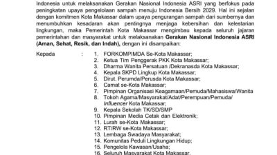 Tindaklanjut Instruksi Presiden Prabowo, Wali Kota Munafri Wajibkan Gerakan ASRI Dua Kali Sepekan di Makassar