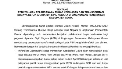 ASN Pemkab Gowa Terapkan WFH, Bupati Talenrang: Layanan Publik Dipastikan Beroperasi Maksimal