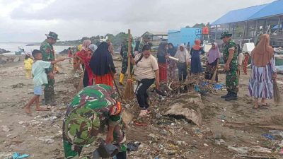 Peduli Kebersihan Pantai, Koramil 1426-03/Galut Kodim 1426/Takalar Gelar Kerja Bakti