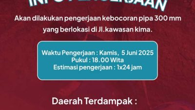 PDAM Makassar Tindak Cepat Kebocoran Pipa 300mm di Kawasan KIMA