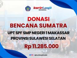 SMPN 1 Makassar Salurkan Donasi Bencana Sumatera Rp11,2 Juta Lewat Kurir Langit Indonesia